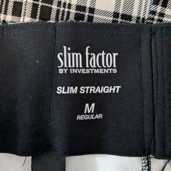 SLIM FACTOR by INVESTMENTS Slim Straight Black/Gray Plaid Stretch Pants; Size M - Picture 3 of 5